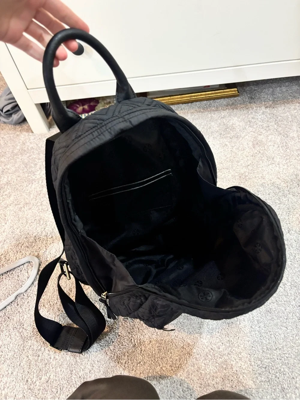 Tory Burch Black Quilted Logo Backpack